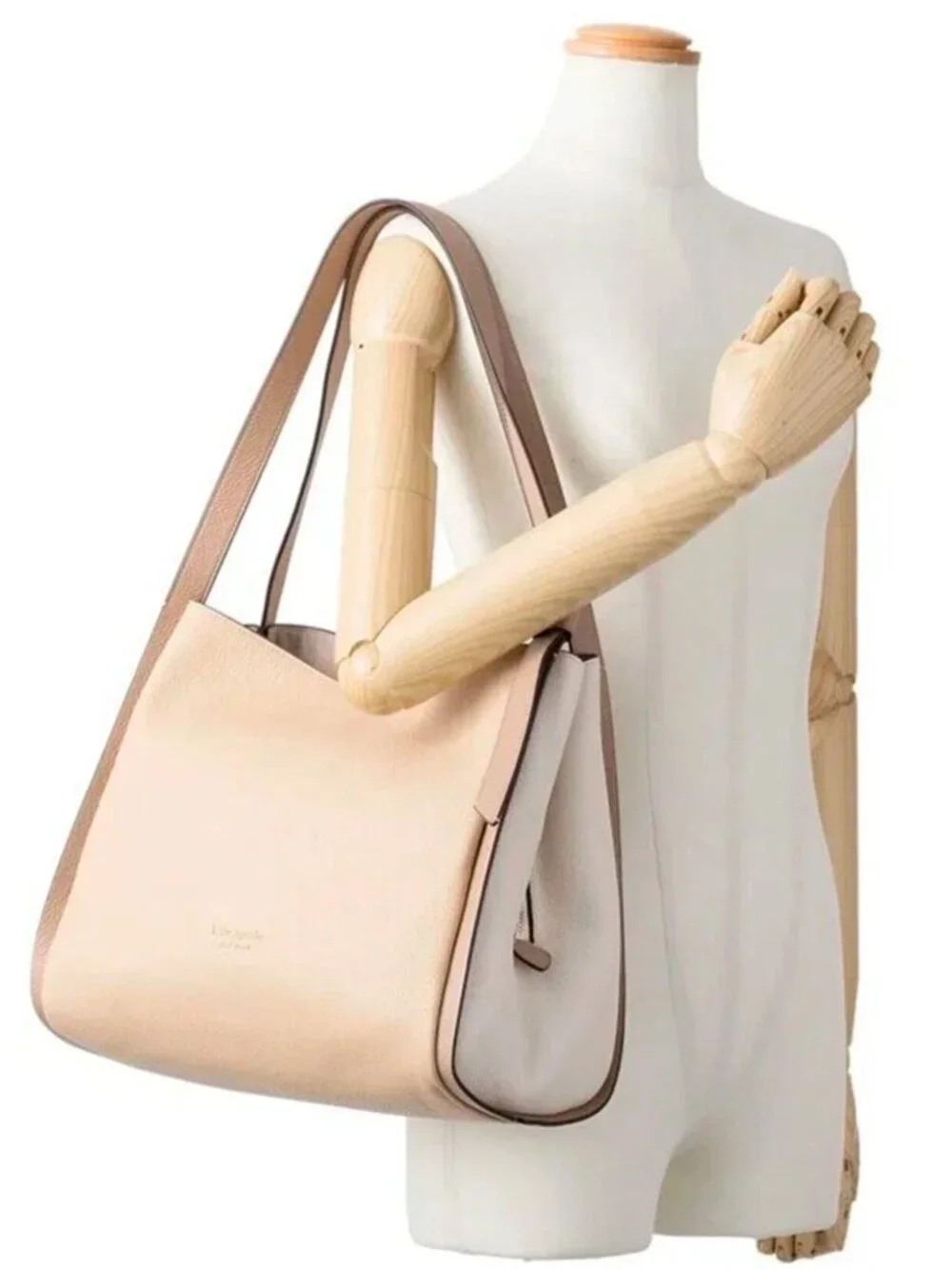 S Kate Spade Knott Large Shoulder Bag Beige & Ivory Leather Purse KM662 NWT $399